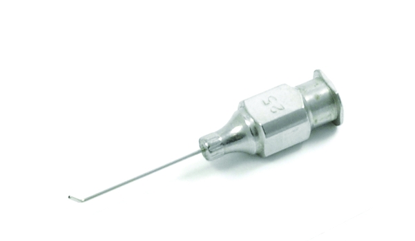 Knolle Anterior Chamber Irrigating Cannula, 25ga, Polished Finish, Blunt Tip, 45 Degrees Angled Shaft, 2mm Tip To Bend, Excluding Hub Overall Length 3/4" (19mm) E4901 25,91-7098,1042E,91-7098,E4901 25